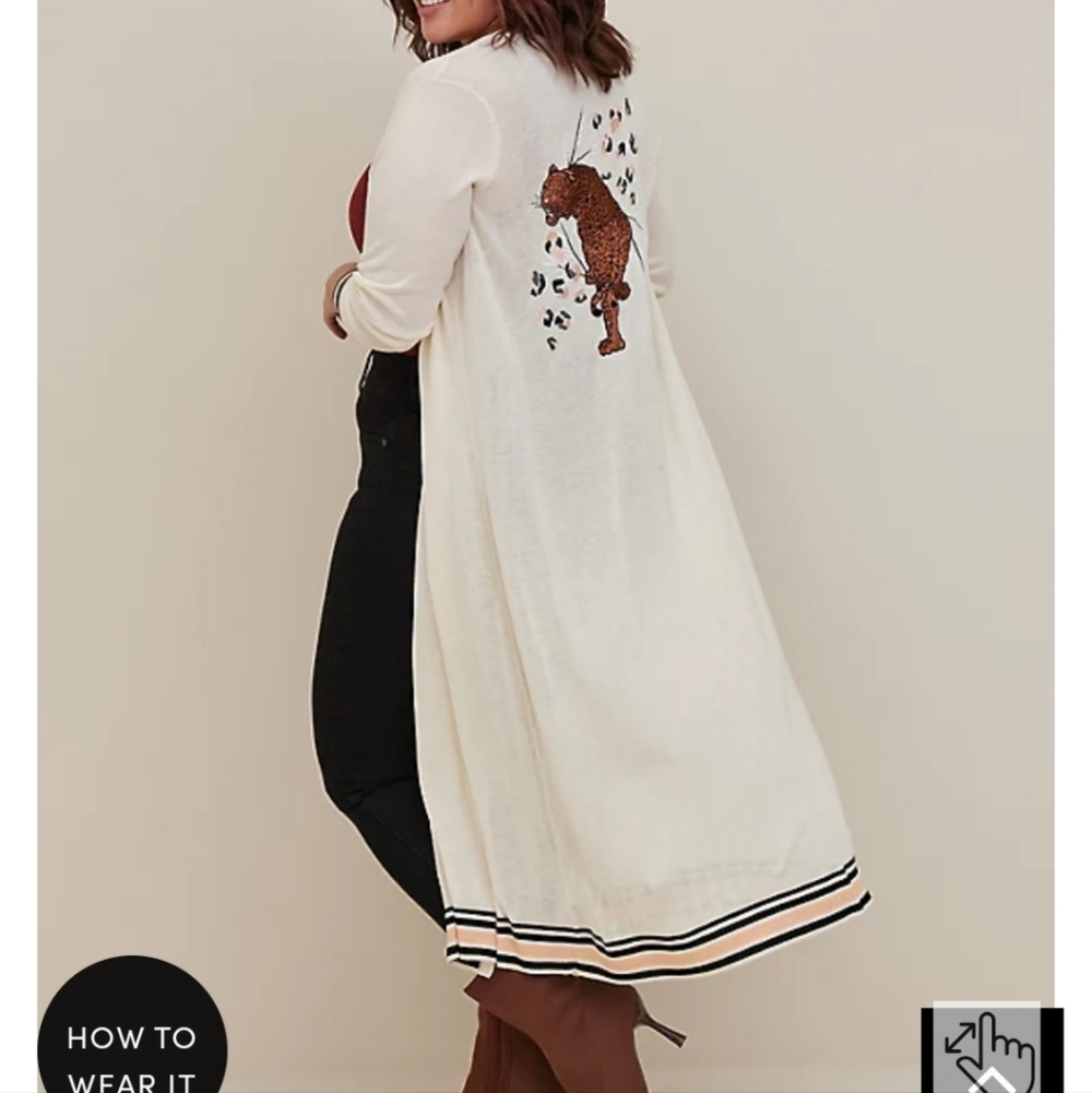 🆕️🐆EMBROIDERED LEOPARD BUTTON FRONT DUSTER CARDIGAN -  IVORY🐆